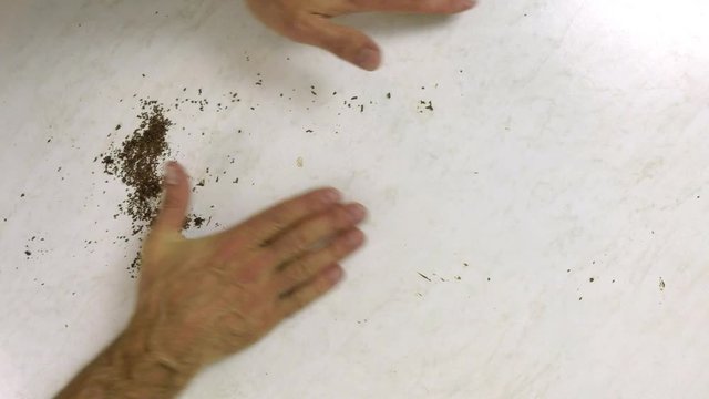 Cleaning table surface from grated chocolate remains