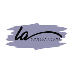 LA handwritten logo vector template. with a gray paint background, and an elegant logo design