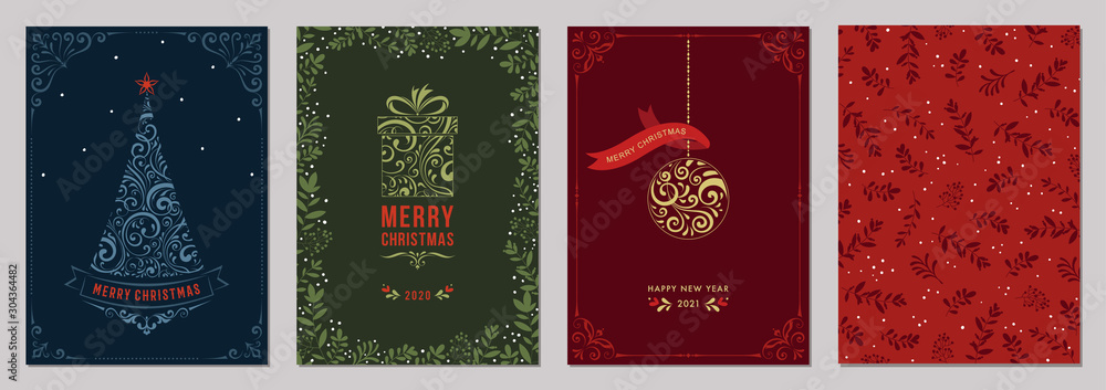 Wall mural merry christmas and bright corporate holiday cards. - Wall murals