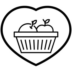 Fruit and Vegetables Basket with Heart Food Bank Concept, Volunteer Support for Hungry homeless People Vector Icon design