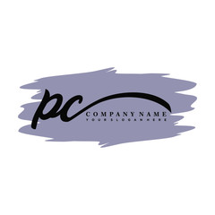 PC handwritten logo vector template. with a gray paint background, and an elegant logo design