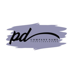 PD handwritten logo vector template. with a gray paint background, and an elegant logo design