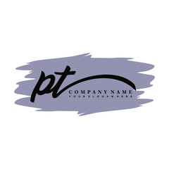 PT handwritten logo vector template. with a gray paint background, and an elegant logo design