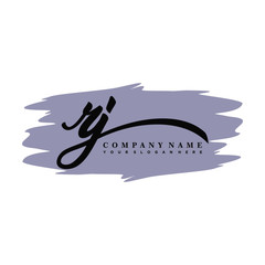 RJ handwritten logo vector template. with a gray paint background, and an elegant logo design