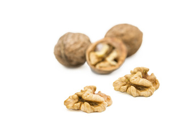 organic walnuts isolated on white background
