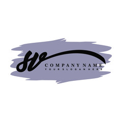 SV handwritten logo vector template. with a gray paint background, and an elegant logo design