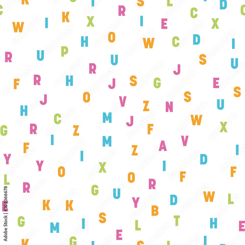 Poster seamless pattern of colorful letters. random order signs. vector background