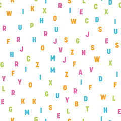 Seamless pattern of colorful letters. Random order signs. Vector background