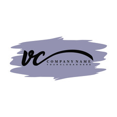 VC handwritten logo vector template. with a gray paint background, and an elegant logo design
