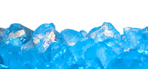 Pieces of crushed ice cubes on isolate white background.