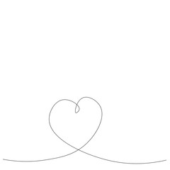 Love heart card, continuous one line drawing. Vector illustration