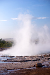 Geysir destrict in the south of Iceland.The Strokkur Geyser erupting at the Haukadalur geothermal area, part of the golden circle, Iceland, Europe