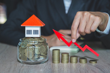 coins money setting growth up increase to house model for concept investment mortgage finance and...