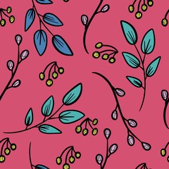 Obraz premium vector illustration pattern leaves and berries