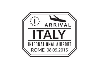 Italy Passport stamp. Visa stamp for travel. Rome international airport sign. Immigration, arrival and departure symbol. Vector illustration.