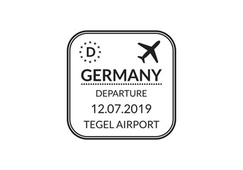 Germany Passport stamp. Visa stamp for travel. Berlin international airport grunge sign. Immigration, arrival and departure symbol. Vector illustration.