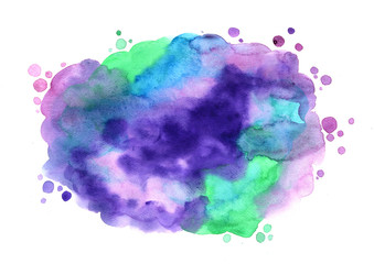 Abstract green, blue and purple watercolor painting color field background for decoration.