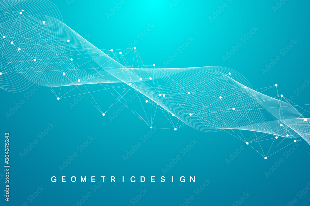 Fototapete Abstract digital network connection structure on blue background. Artificial intelligence and engineering technology concept. Global network Big Data, Lines plexus, minimal array. Vector illustration.