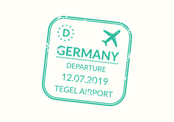 Germany Passport stamp. Visa stamp for travel. Berlin international airport grunge sign. Immigration, arrival and departure symbol. Vector illustration.