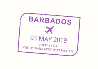 Barbados passport stamp. Visa stamp for travel. International airport grunge sign. Immigration, arrival and departure symbol. Vector illustration.Печать