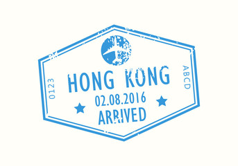 Hong Kong passport stamp. Visa stamp for travel. International airport grunge sign. Immigration, arrival and departure symbol. Vector illustration.