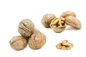 organic walnuts isolated on white background