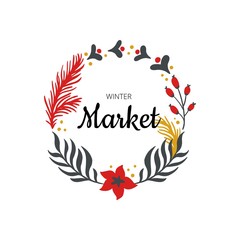Lovely winter sell-out banner with text. Hand-drawn Vector illustration on Christmas theme with branches, balls, cones and fir. Great for advertising, site, banner or email.