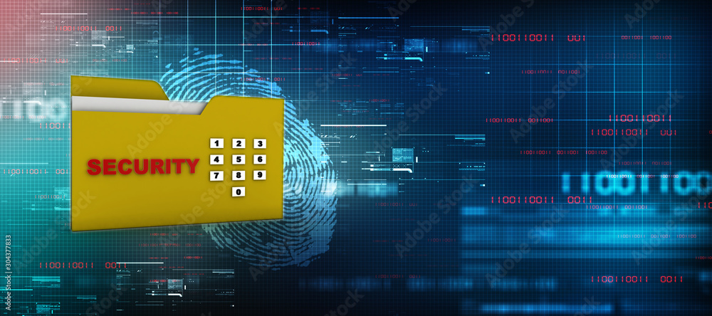 Poster yellow folder and lock. data security concept. 3d rendering