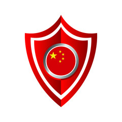 China flag on metal shiny shield vector illustration. Collection of flags on shield against white background.