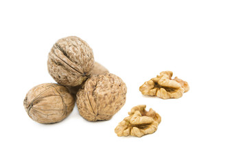 organic walnuts isolated on white background