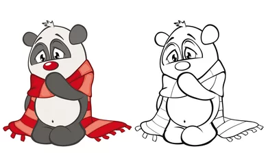 Gordijnen Vector Illustration of a Cute Cartoon Character Panda for you Design and Computer Game. Coloring Book Outline Set  © liusa