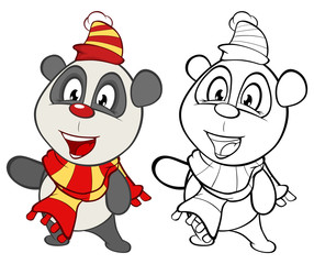 Fototapeta premium Vector Illustration of a Cute Cartoon Character Panda for you Design and Computer Game. Coloring Book Outline Set 