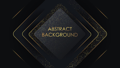 Abstract 3d luxury black background with glitter. Black banner with gold dots. Vector background.