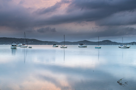 Clouds, Boats and Reflections - Bay Waterscape