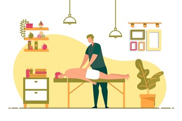 Therapeutic Back Massage in Spa Vector Banner.