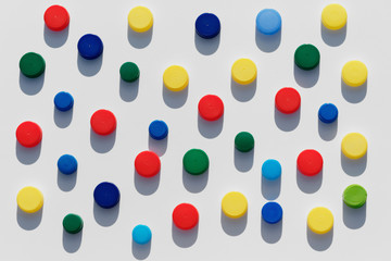 Plastic bottle cups isolated on white background. Plastic pattern concept.