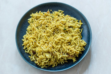 Indian Food Yellow Curry Jeera Zira Rice Basmati Pilaf or Pilav.