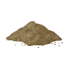 Brown pile of dried grass on white background. Cartoon hand drawn flat illustration for spices, food, cooking. Isolated mound of sawdust or natural waste products. Organic powder with small particles - 304383404