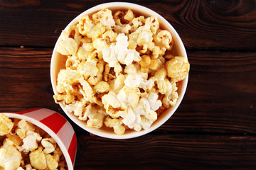 Cinema concept with popcorn. sweet and salty popcorn