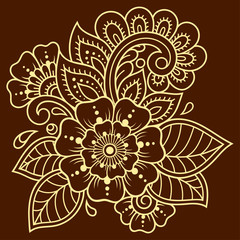 Mehndi flower pattern for Henna drawing and tattoo. Decoration in ethnic oriental, Indian style. Doodle ornament. Outline hand draw vector illustration.