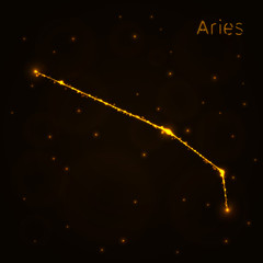 Aries Illustration Icon, Lights Silhouette on Dark Background. Glowing Lines and Points