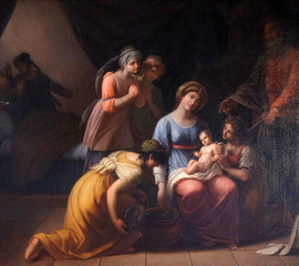 Fototapeta na wymiar Birth of Mary' by A. Cecchi, fresco in Basilica of Saint Frediano, Lucca, Tuscany, Italy 