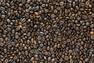 Close up view of delicious fresh textured coffee grains