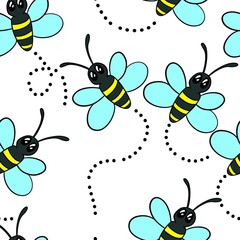  vector illustration, pattern flying insect bee on a white background