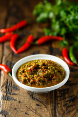 Homemade hot chili paste or sauce