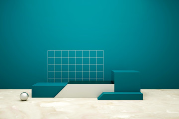 3D rendering of a blue geometric background for commercial advertising