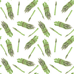 Seamless pattern with asparagus hand drawn isolated on a white background