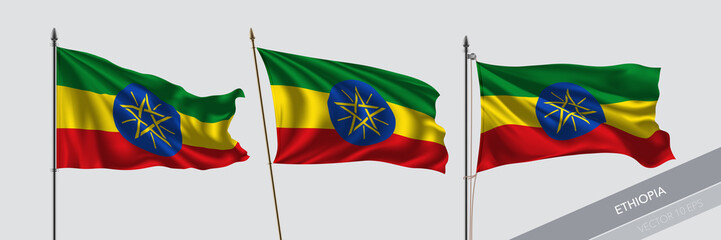 Set of Ethiopia waving flag on isolated background vector illustration