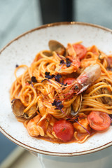 Seafood pasta with tomato sauce