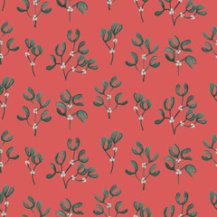 Mistletoe painted seamless vector pattern.